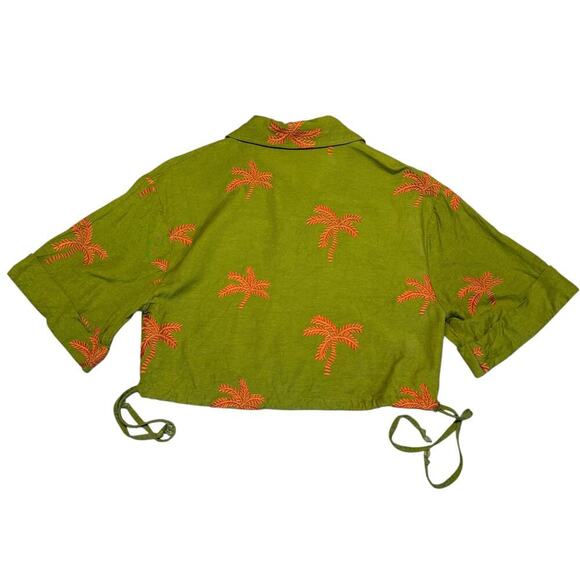 MAAC Zurri embroidered pal crop collared button up blouse green XS - Picture 12 of 16